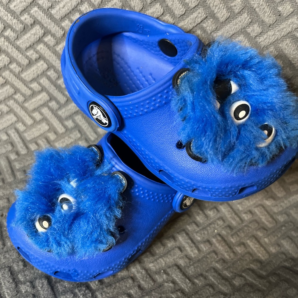 CROCS Blue Kids Slippers with Furry Details